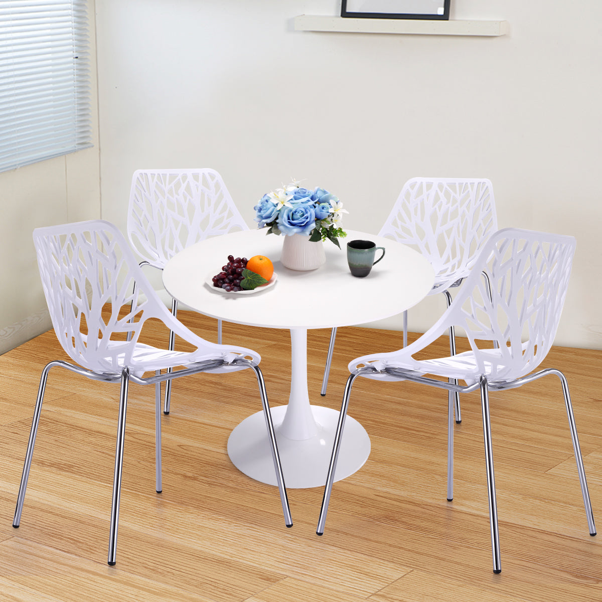 Jaxpety Set of 4 Modern Dining Chair Stackable Birds Nest Accent Armless Side Chairs White