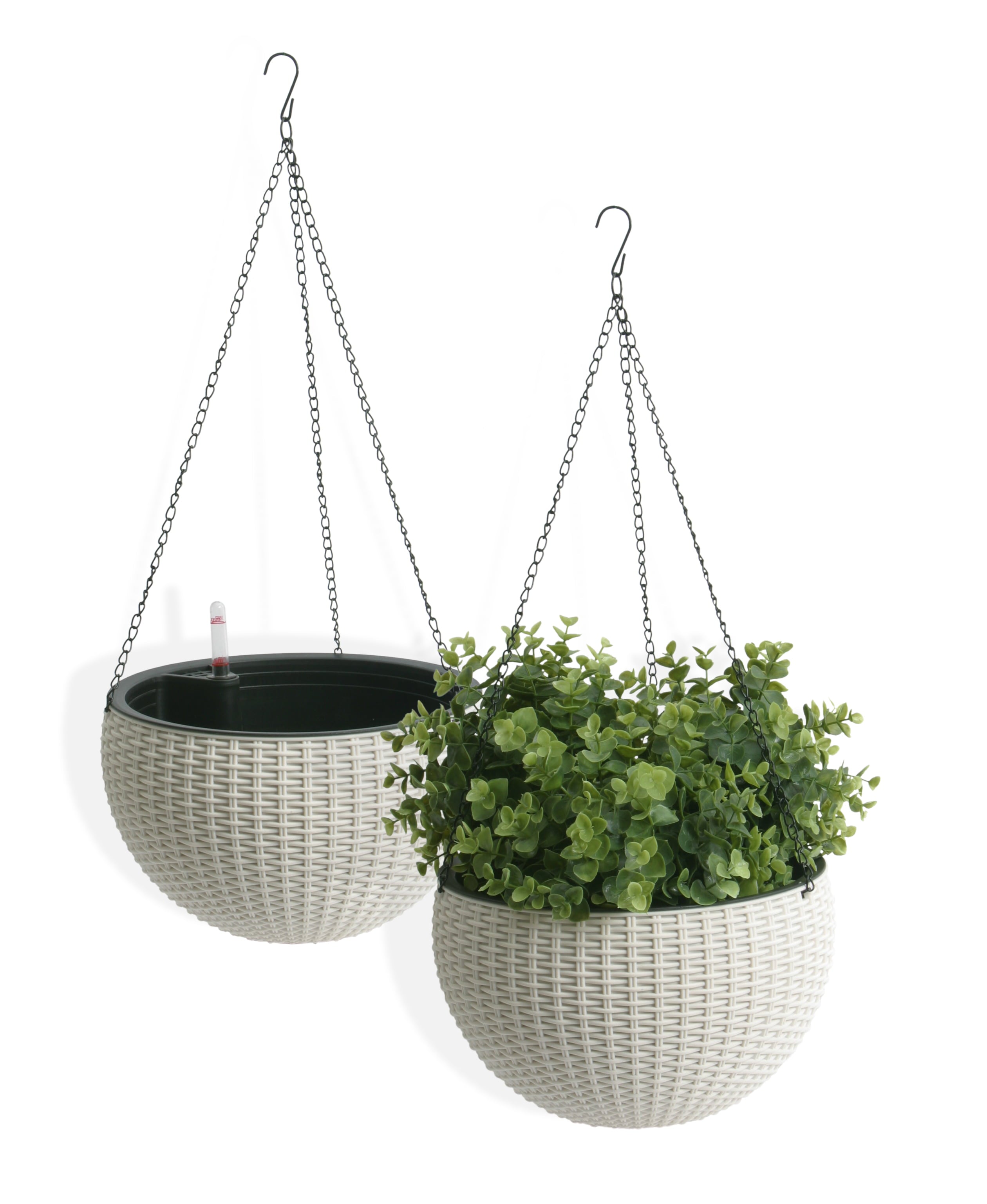 Algreen Wicker 10" Hanging Basket Planter, Self-Watering, Rattan White, 2 PACK