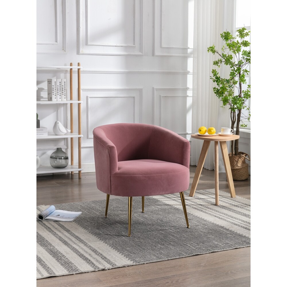 Velvet Accent Barrel Chair for Living Room Modern Bedroom Armchair with Golden Metal Legs  Leisure Accent Tub Chairs with Back