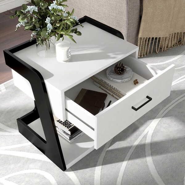 DH BASIC Modern 1-Drawer Bedside End Table by Denhour