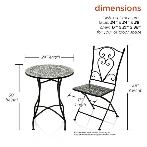 Alpine Corporation Indoor/Outdoor Marbled Glass Mosaic 3Piece Bistro Set Folding Table and Chairs Patio Seating