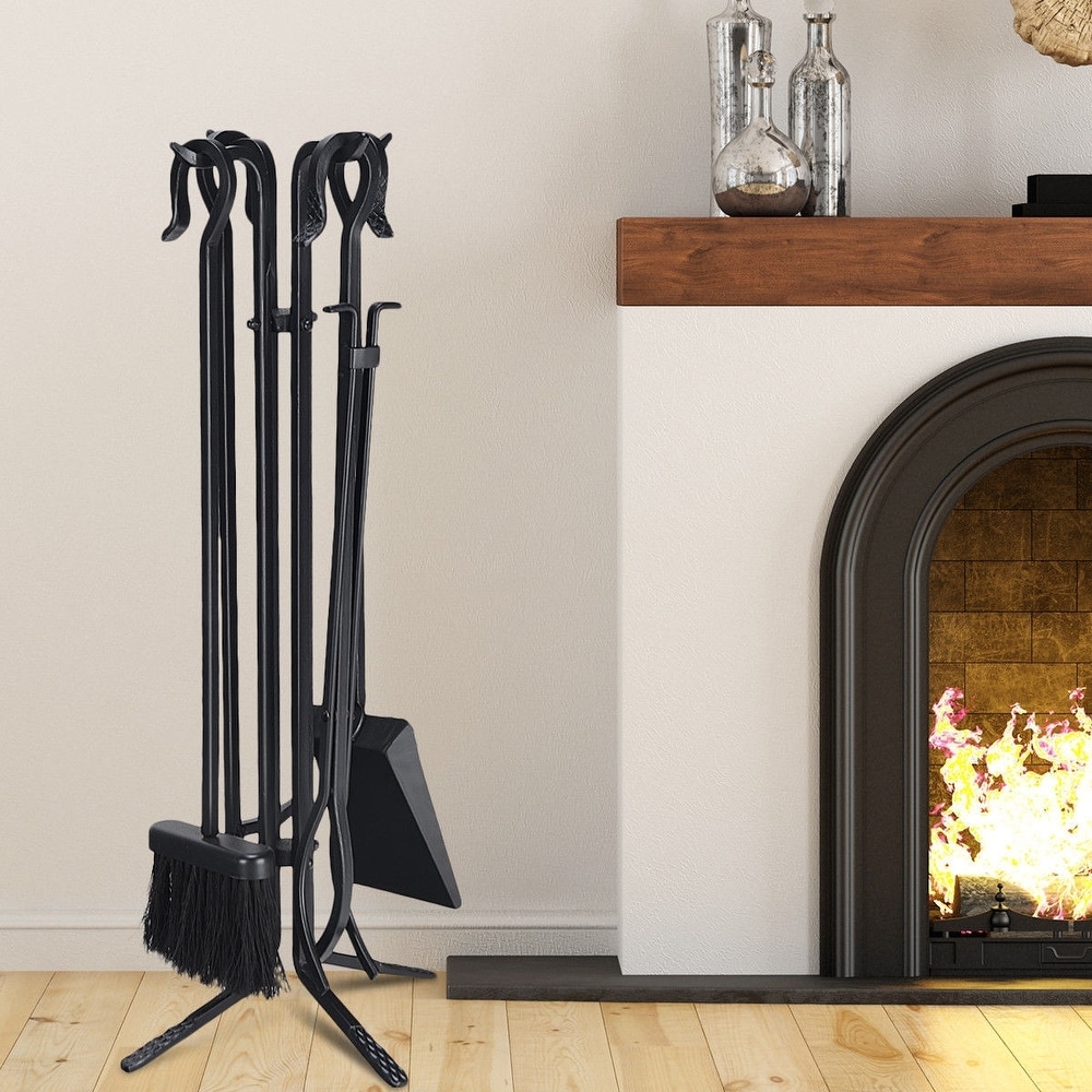 5 Pieces Fireplace Iron Standing Tools Set   base: 8\