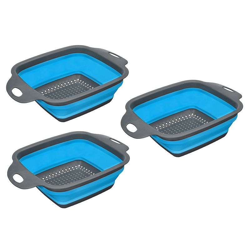 Collapsible Colander Set， 3 Pcs Silicone Square Foldable Strainer， Large