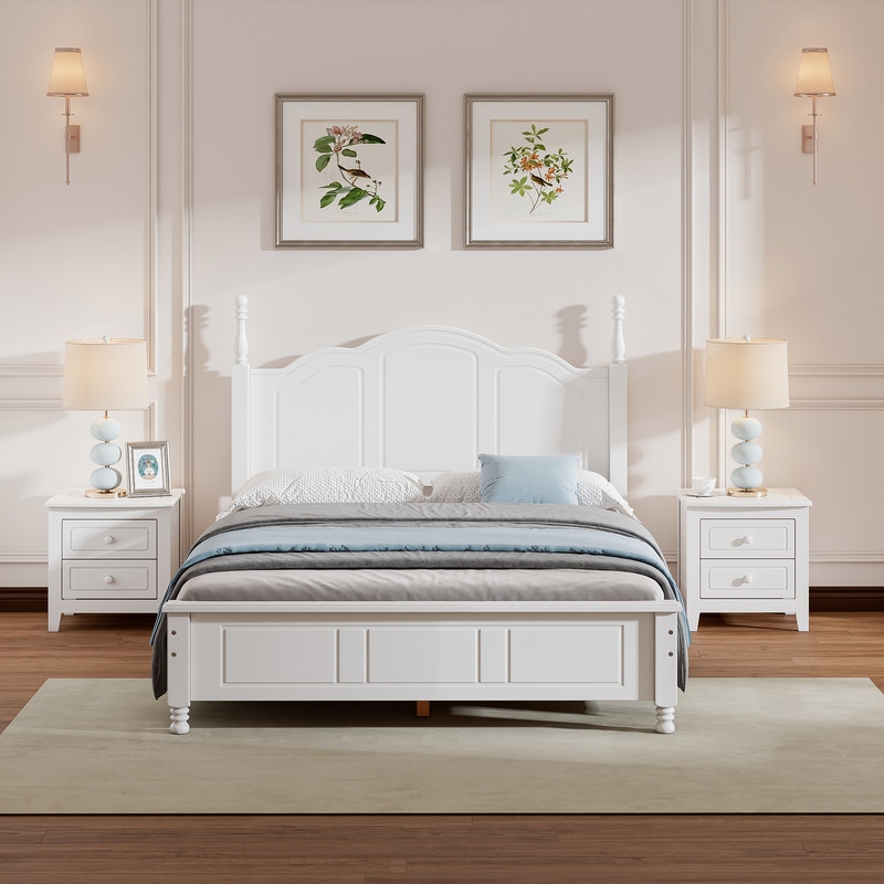 3 Pieces Bedroom Sets  Full/Queen Size Wood Platform Bed and Two Nightstands  Bed frame with Headboard