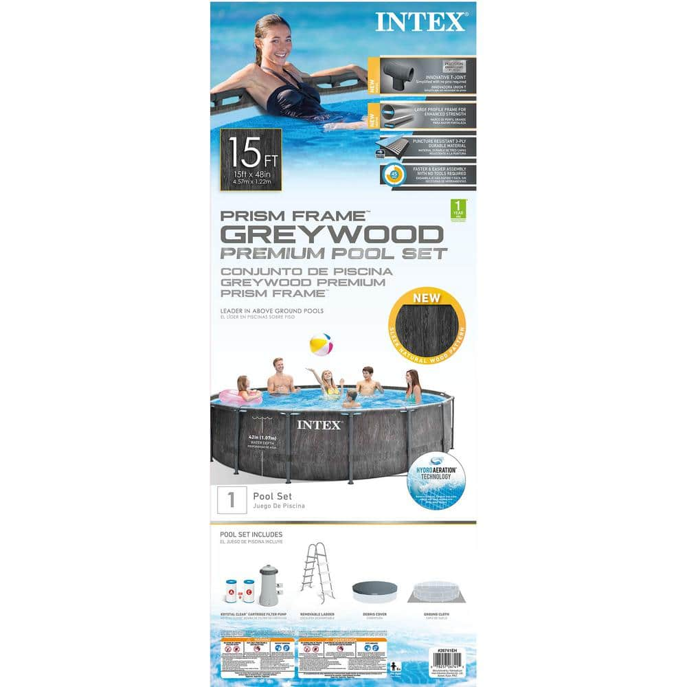 INTEX 15 ft. Round 48 in. Deep Prism Steel Frame Pool Set with Cover, Ladder, & Pump 26741EH