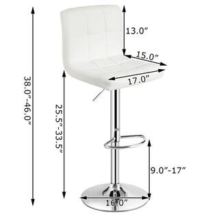 Costway 46 in. White Low Back Metal Adjustable Height Bar Stool with Leather Seat (Set of 2) HW66492WH