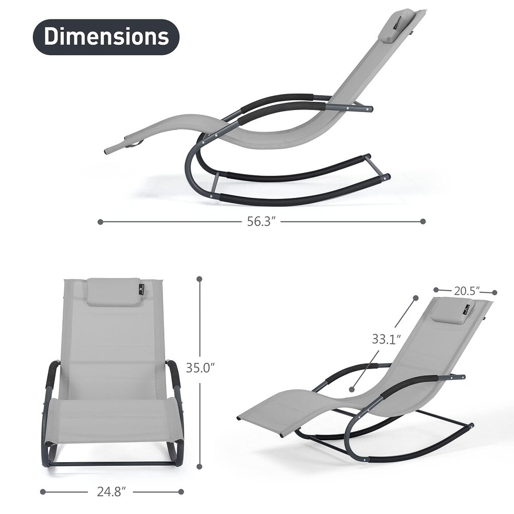 Outdoor Chaise Lounge Steel Curved Lounge Chair with Detachable Pillow Weather Resistant Fabric for Lawn Poolside   56.3*24.8*35