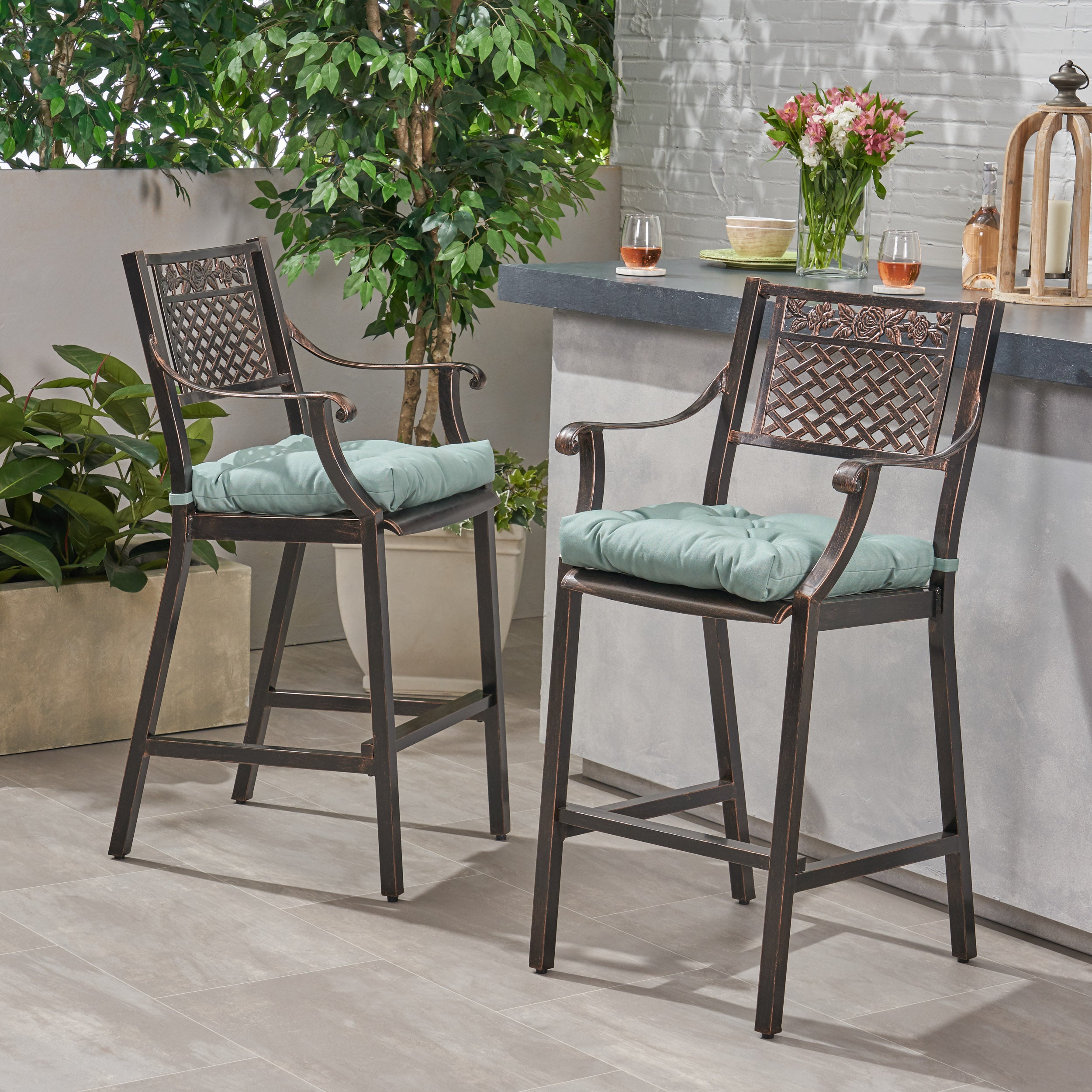 Vista Outdoor Barstool with Cushion (Set of 2)