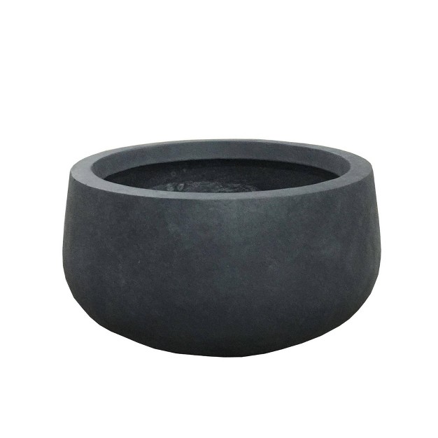 Wide Kante Lightweight Concrete Outdoor Bowl Planter Pot Charcoal Black