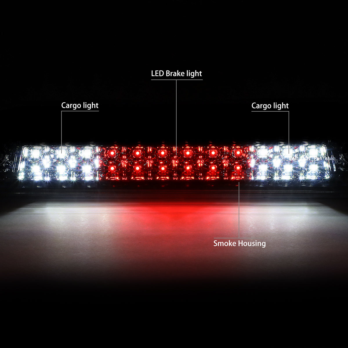 DNA Motoring 3BL-COLO15-LED-SM For 2015 to 2018 Chevy Colorado GMC Canyon Dual Row LED 3rd Third Tail Brake Light Cargo Lamp Smoked Housing 16 17 18