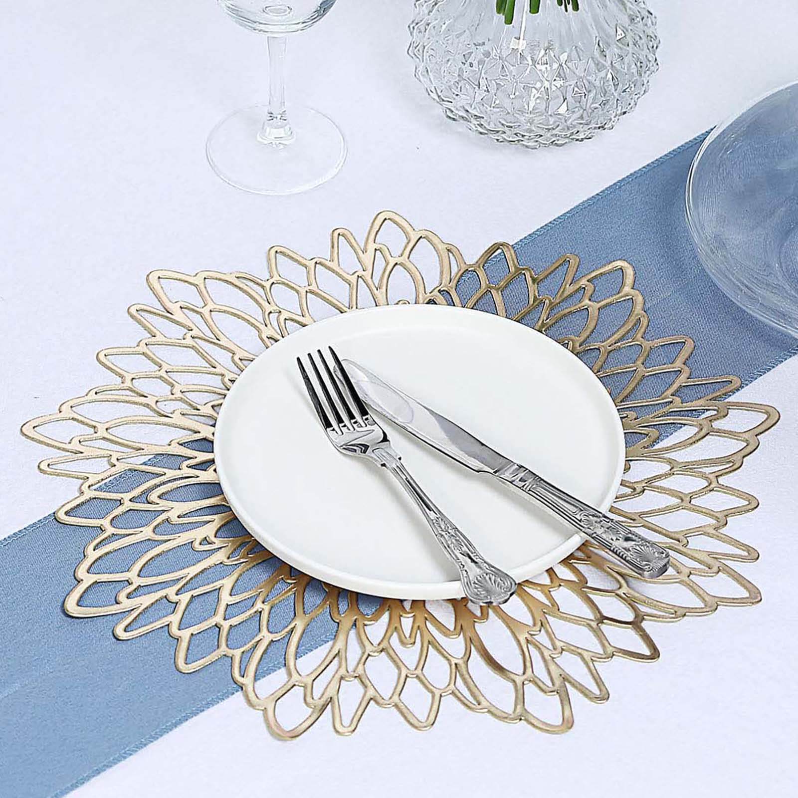 6 Pack Gold Decorative Floral Vinyl Placemats, Non-Slip Round Dining Table Mats 15