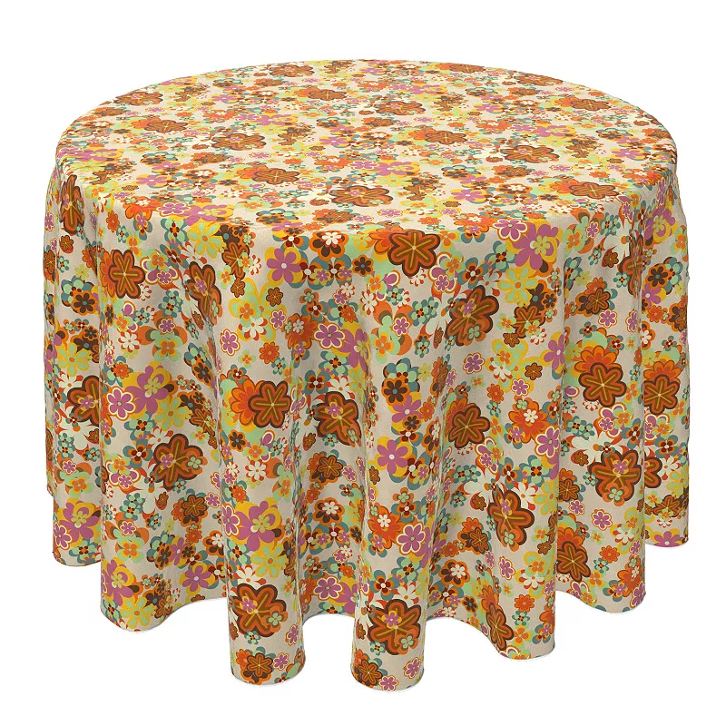 Round Tablecloth， 100% Cotton， 60 Round， Retro Floral Summer Style