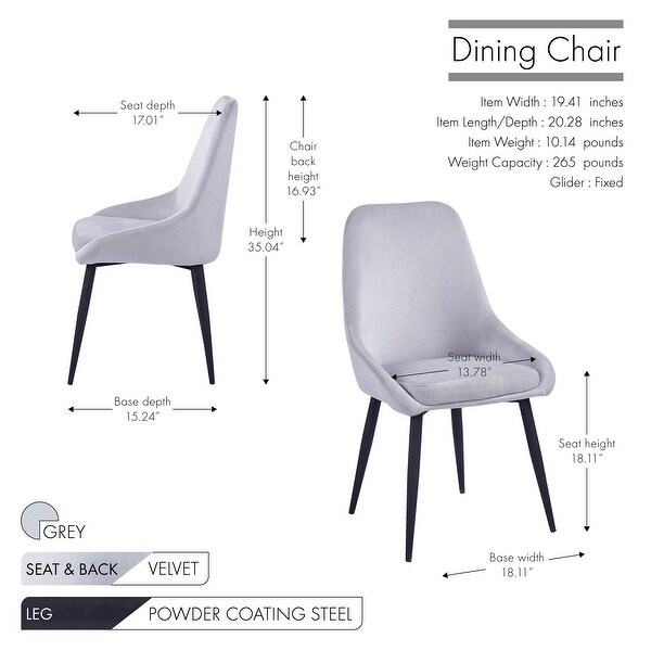 Porthos Home Fern Dining Chairs Set of 2， Velvet Upholstery， Steel Legs