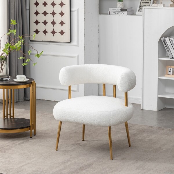 SEYNAR Modern Glam Upholstered Comfy Open-Back Accent Armchair with Golden Legs