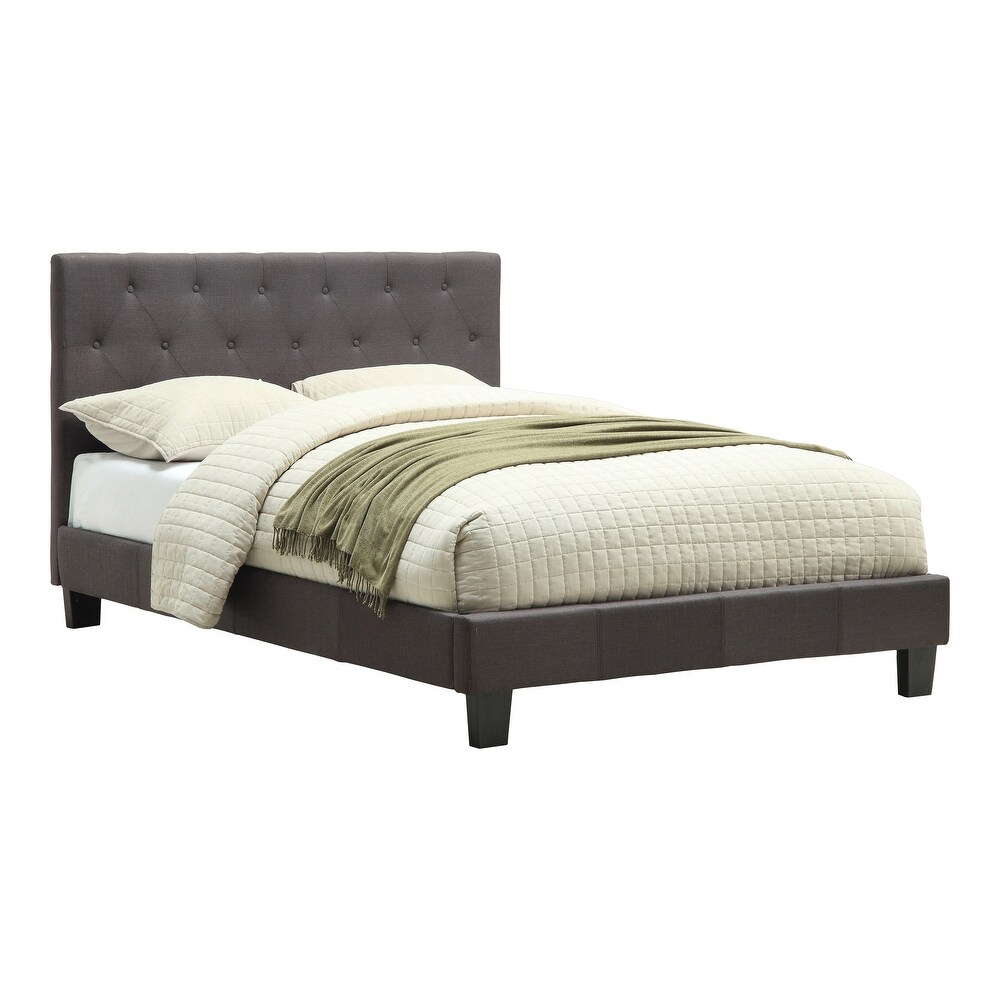 Perdella Contemporary Grey Fabric Tufted Low Profile 2 Piece Platform Bed with Nightstand Set by Furniture of America