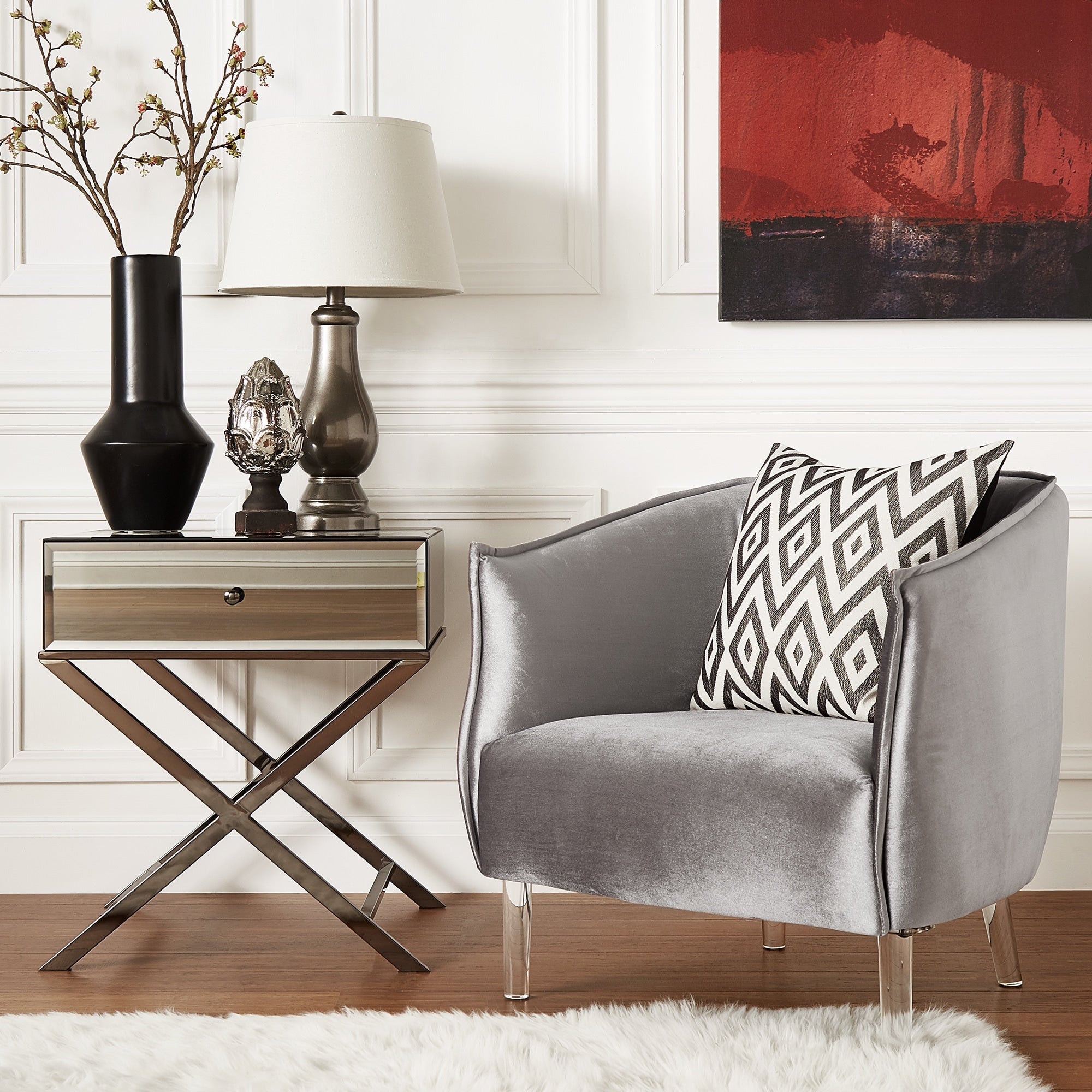 Vianne Velvet/ Acrylic Leg Accent Chair by iNSPIRE Q Bold