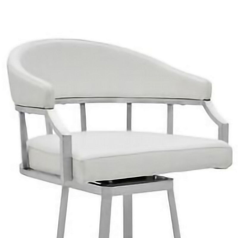 26 Inch Leatherette Back Barstool with Metal Frame， White