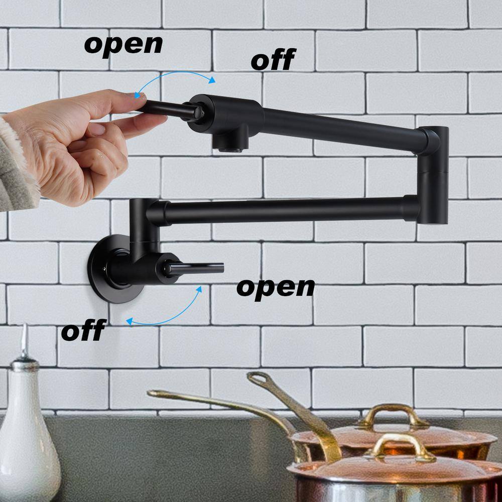 GIVING TREE Modern Wall Mount Pot Filler Faucet with Two Handle Kitchen Faucet in Matte Black DTU8046HDMB01