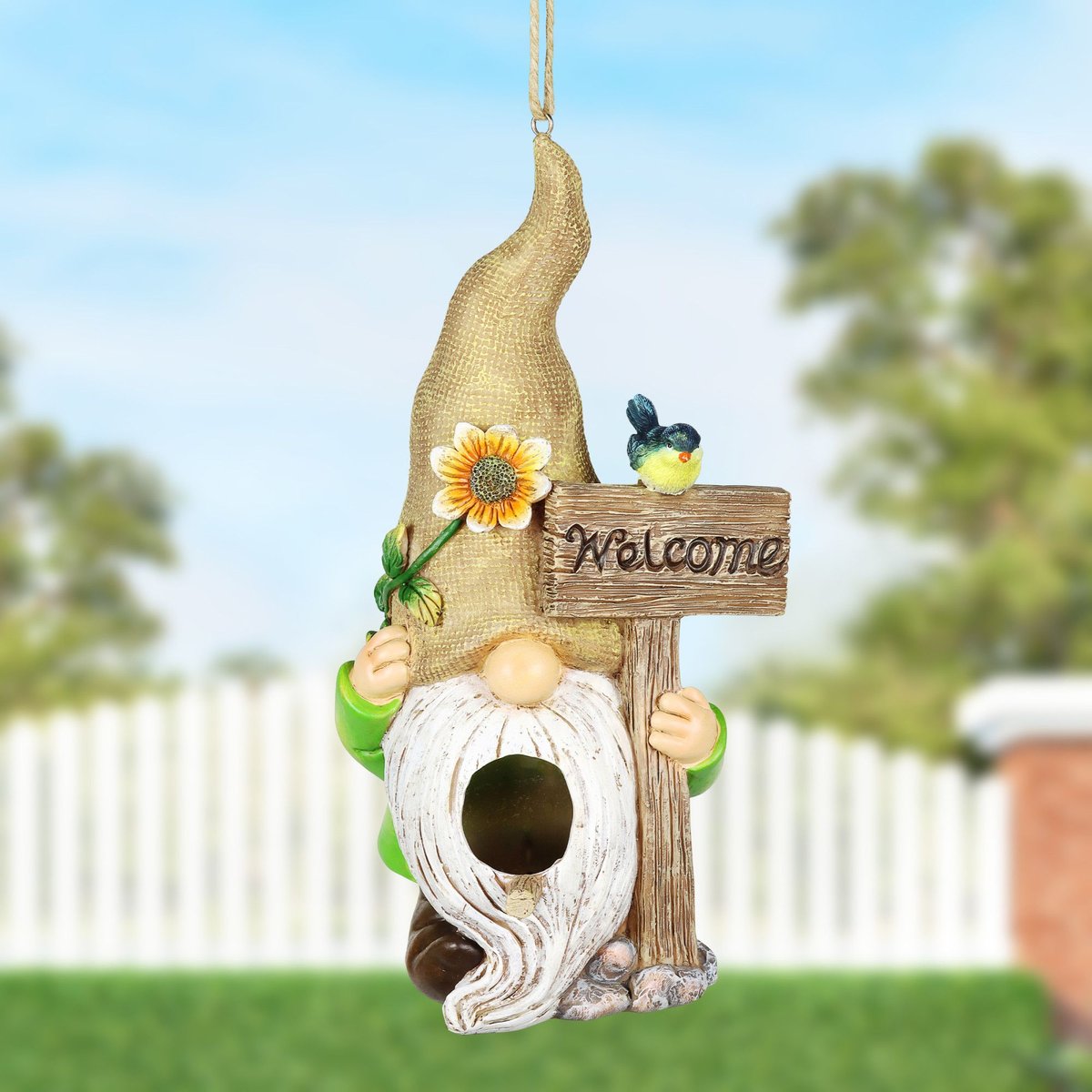 Exhart Welcome Gnome Hanging Bird House