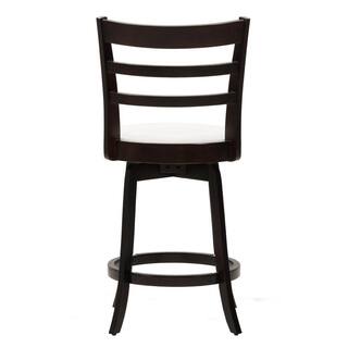 CORLIVING Woodgrove 25 in. Counter Height Wood Swivel Bar Stools with White Leatherette Seat and 3-Slat Backrest DWG-494-B