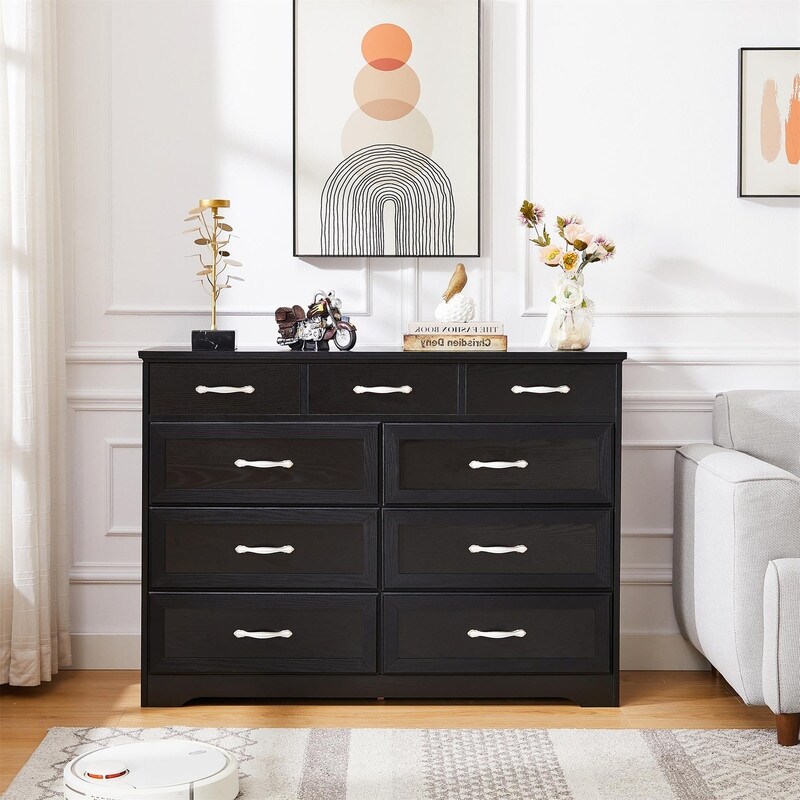 9 Drawer Bedroom Dresser Storage Cabinet with Antique Handles(47.2\