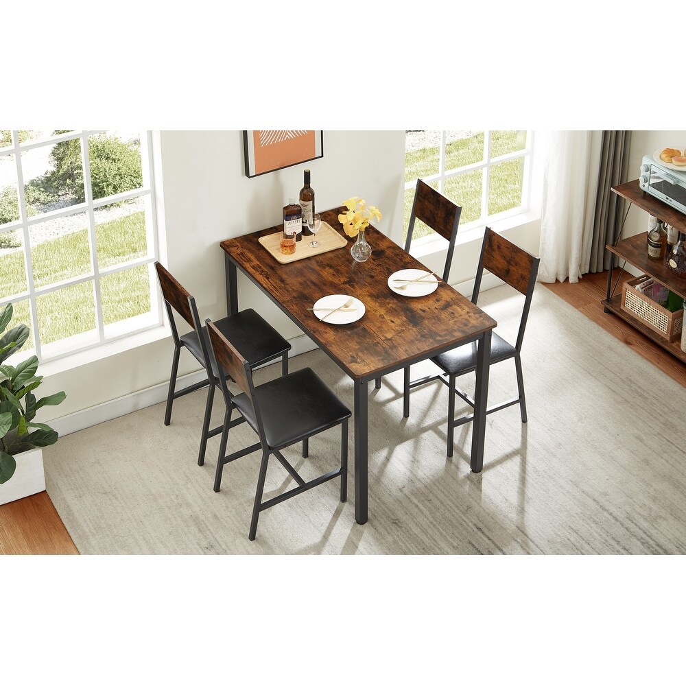 5 Pieces Wooden Dining Table Set w/Upholstered Chairs  Brown