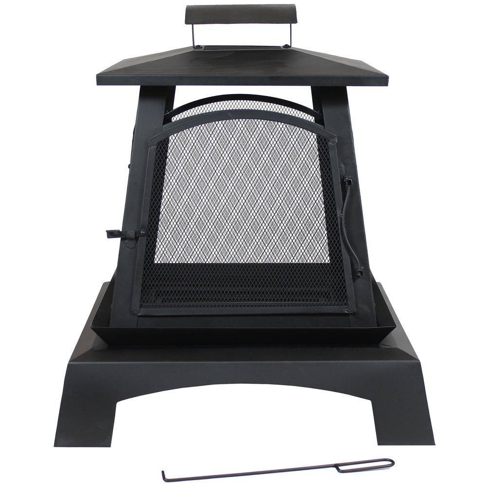 Sunnydaze Decor 32 in. Black Steel Pagoda Style Wood-Burning Fireplace KF-499