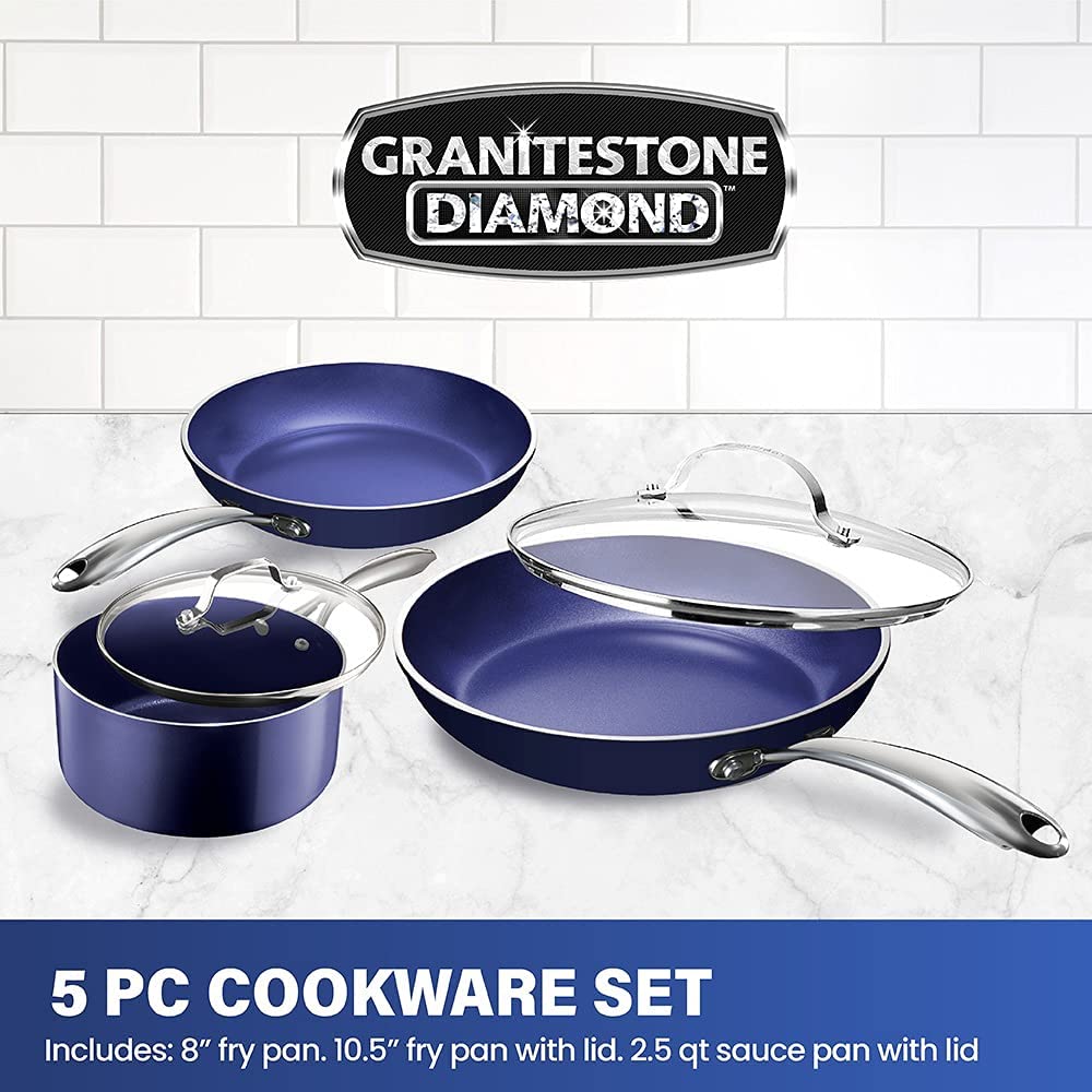 Granitestone Nonstick Pots and Pans Set 5 Piece Nonstick Cookware Set Stay Cool Handles