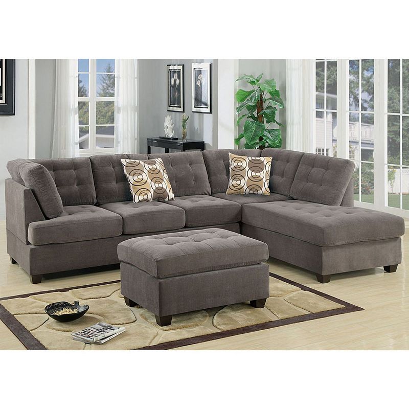 F.c Design Contemporary Sectional Sofa With Pillows Tufted Cushion Couch Waffle Suede Fabric