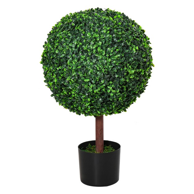 Outsunny 2 Ft Artificial Boxwood Topiary Ball Tree Fake Decorative Plant Nursery Pot Included For Home Balcony Backyard And Garden