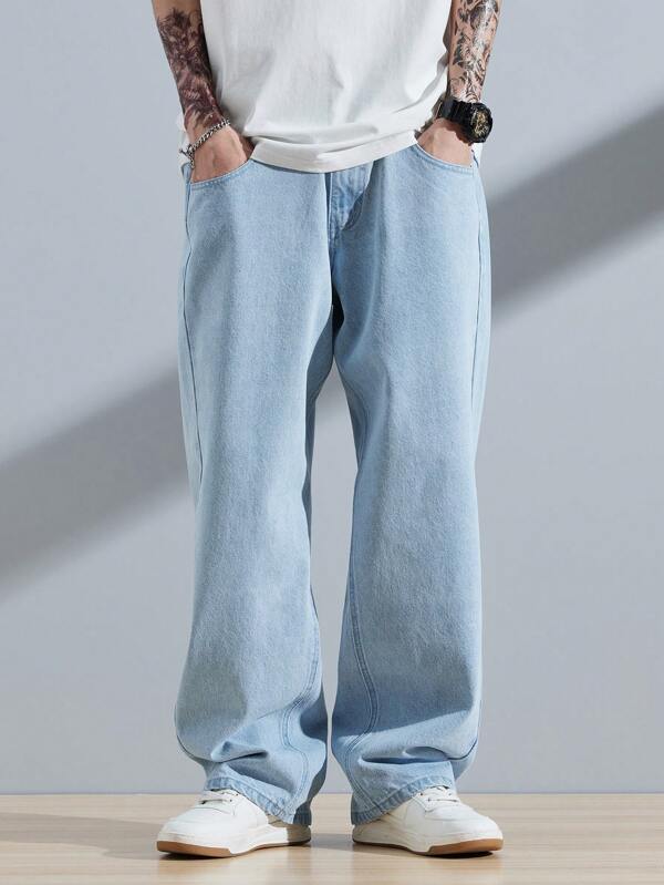 Men Cotton Slant Pocket Loose Fit Jeans
