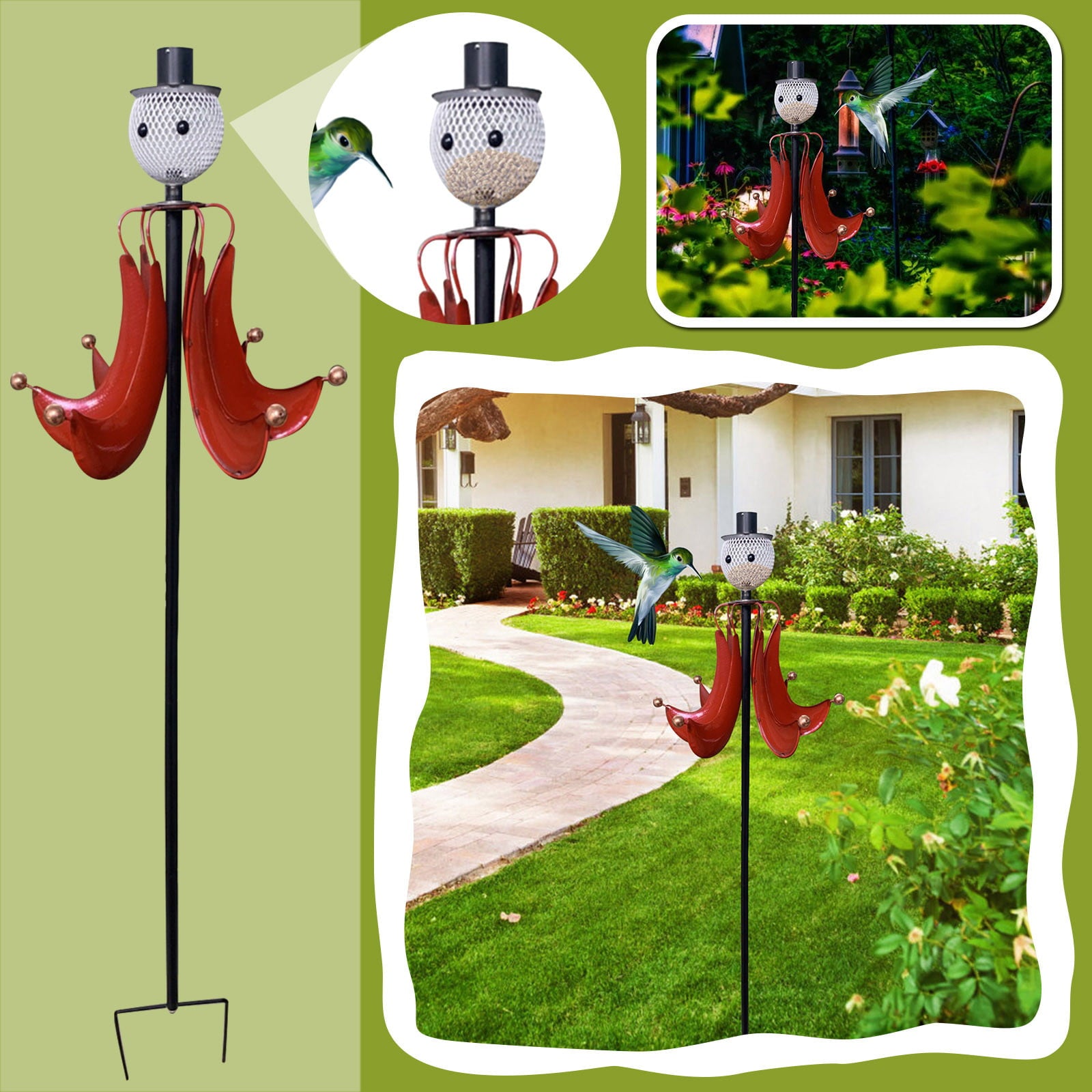 WANYNG Feeder Pole Metal ArtsYard Hanging Bird Flower Outdoor Decoration Garden Bird Feeder Kitchen，Dining and Bar，One Size