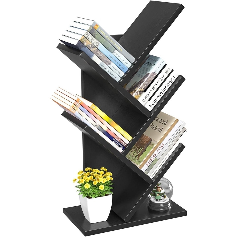 4 Tier Tree Bookshelf Cd/Magazine/Book Wood Storage Rack