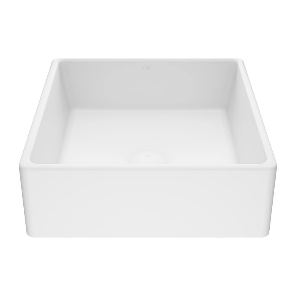 VIGO Dianthus Modern White Matte Stone 15 in. L x 15 in. W x 5 in. H Square Vessel Bathroom Sink VG04001