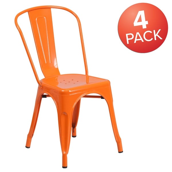 Commercial Grade 4 Pack Blue Metal Indoor-Outdoor Stackable Chair