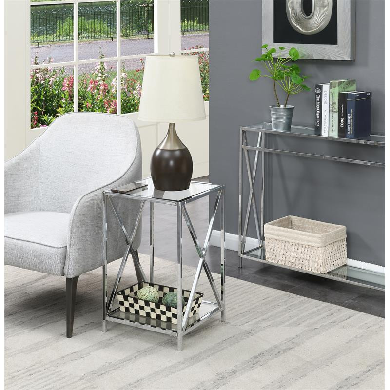 Convenience Concepts Oxford Chrome End Table with Clear Glass Shelves   Contemporary   Side Tables And End Tables   by Homesquare  Houzz