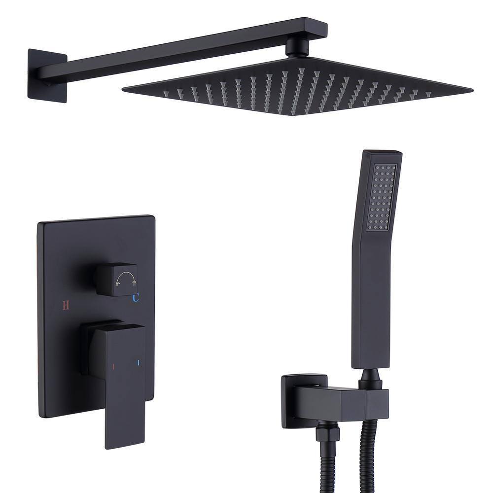 GIVING TREE 1-Spray 10 in. Square Rainfall Shower Head and Handheld Shower Head in Matte Black XLHDDFAR0004