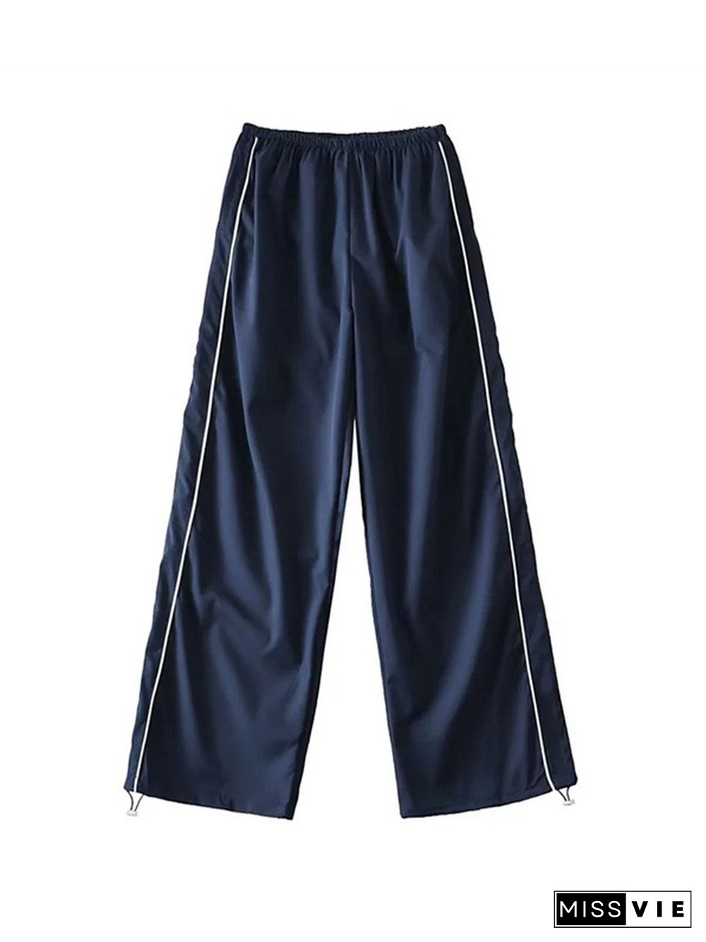 Piping Detail Wide Leg Track Pants