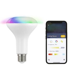 EcoSmart 65-Watt Equivalent Smart BR30 Color Changing CEC LED Light Bulb with Voice Control (1-Bulb) Powered by Hubspace 11BR3065WRGBWH1