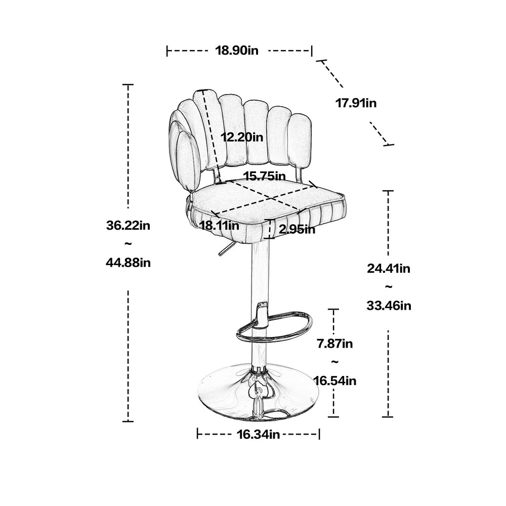 HOMEFUN Velvet Swivel Adjustable Height Scallop Bar Stools With Footrest(set of 2)