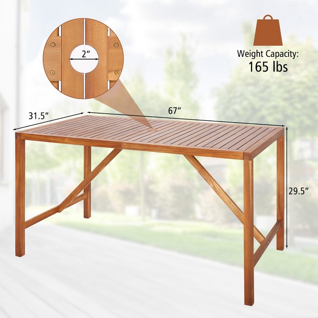 Costway Patio Rectangle Acacia Wood Dining Table Spacious Slatted Top Up To 6 Outdoor