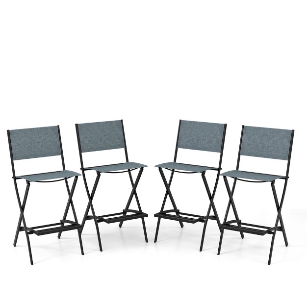 Costway Set Of 4 Outdoor Bar Chair Folding Bar Height Stool With Metal Frame Blue coffee