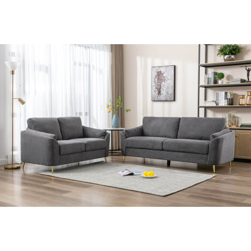 Contemporary 1pc Loveseat Dark Gray with Gold Meta...