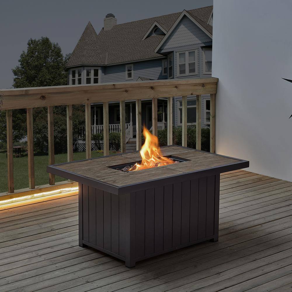 Hampton Bay Belize 51 in. W x 25 in. H Rectangle Aluminum Liquid Propane Fire Pit in Dark Brown Belize 51B 1PC