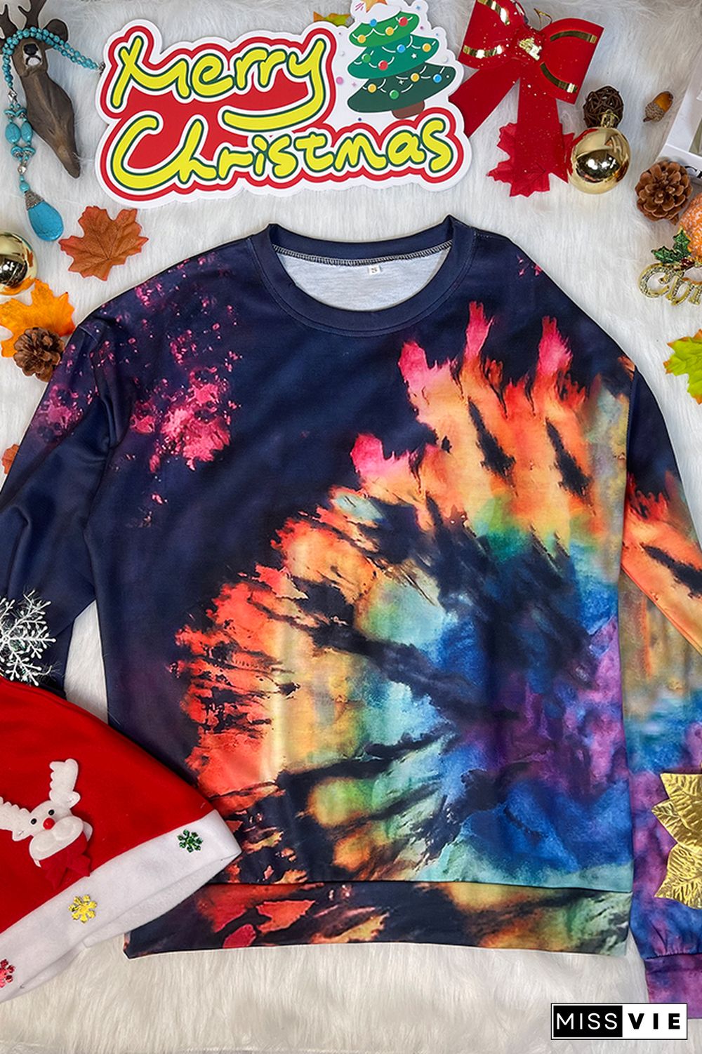 Bleached Tie Dye O-neck Sweatshirt Women Wholesale