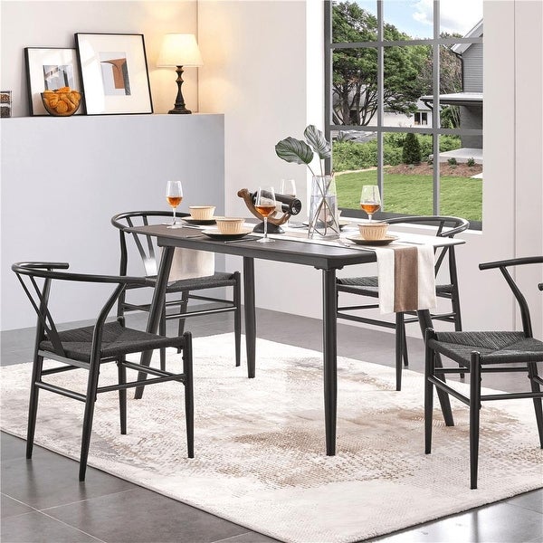 Modern Weave Y-Shaped Dining Chair with Solid Metal Frame