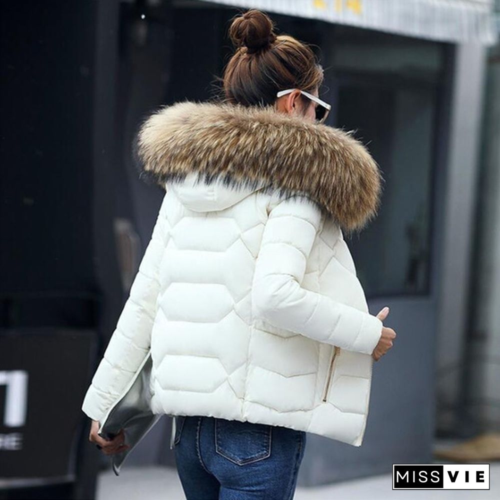 Autumn Winter New Fashion Women Short Coat Cotton-Padded Jacket Large Size Hooded Jacket Warm Cotton Female Fur Collar Hoody Parka Xs-Xxxl