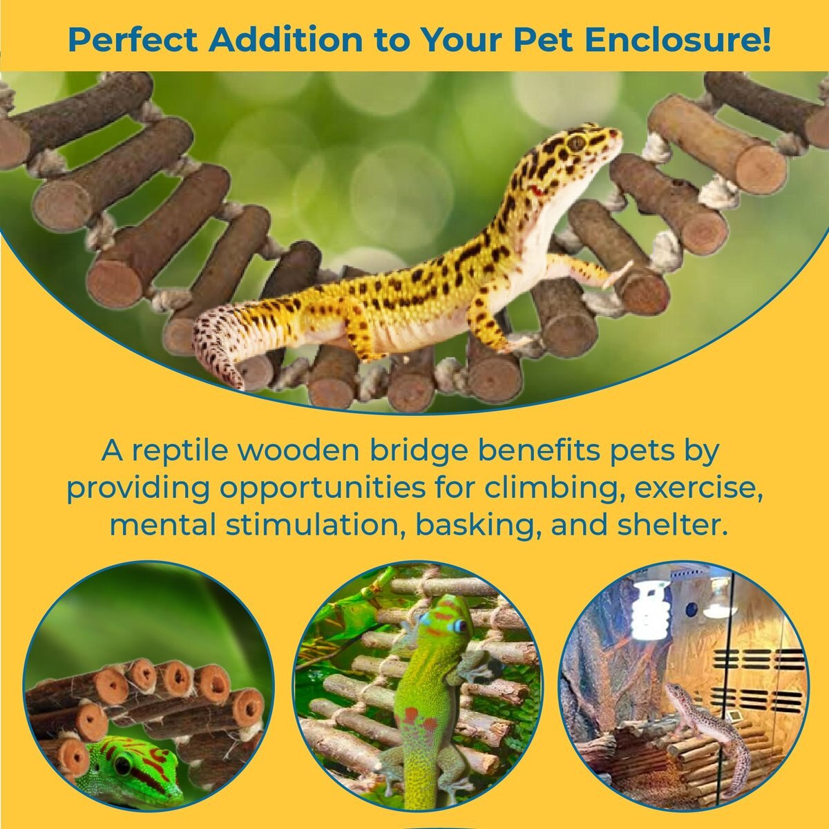 SunGrow Bearded Dragon and Leopard Gecko Wooden Ladder， Reptile Bridge Climbing Accessories