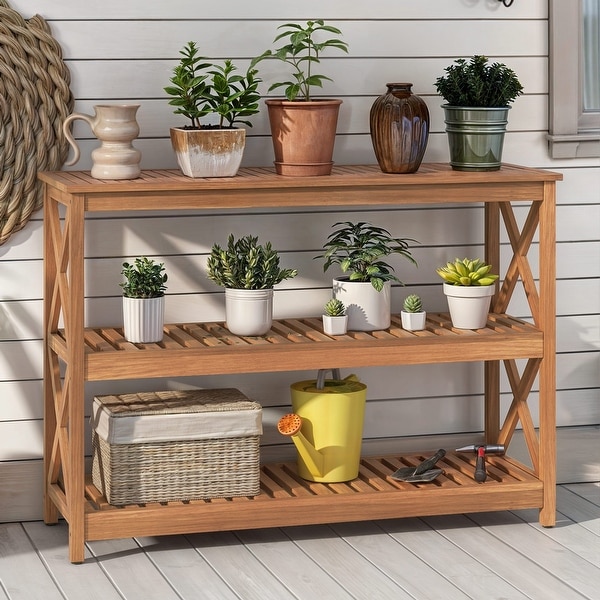 Moasis 3Tier Solid Wood Console Table AllWeather Resistant with Storage Shelves