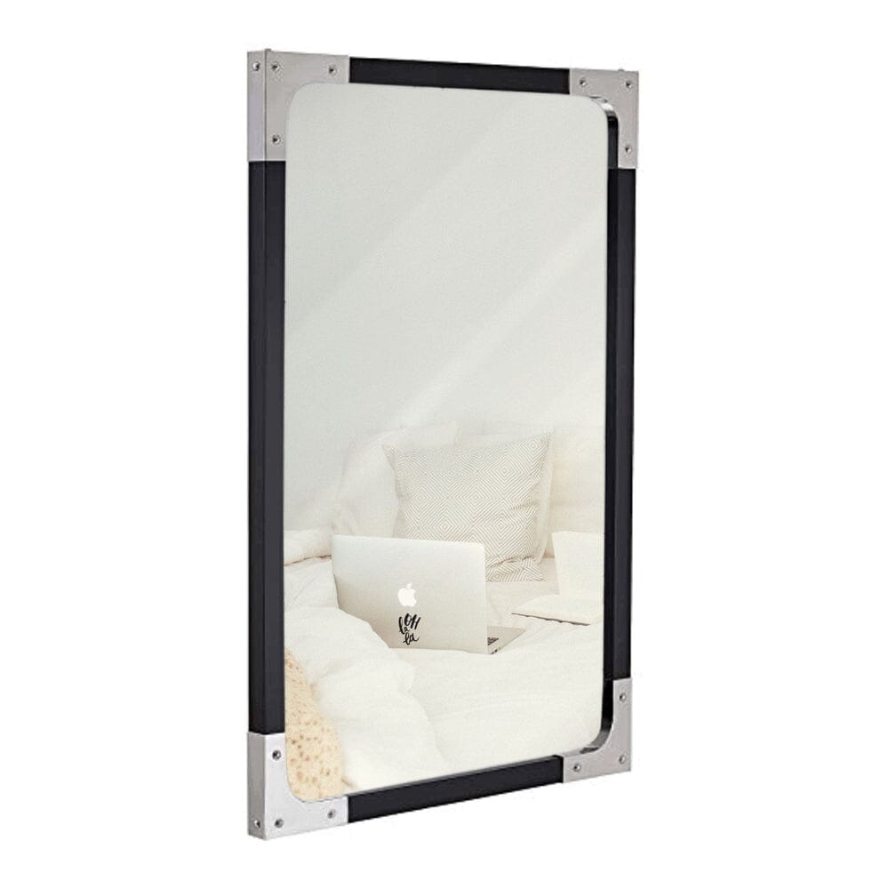 24 x 36 Chrome Accented Black Frame Wall Mirror - Designer Vanity Hanging Mirror